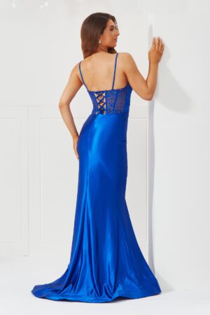 Royal blue satin prom and evening dress