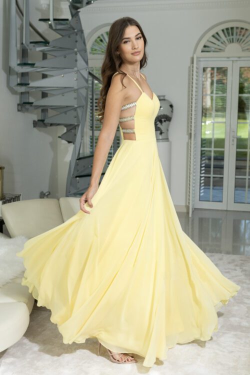A line prom and evening dress with side cut out