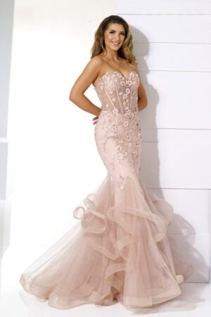 Rose gold strapless fishtail prom dress