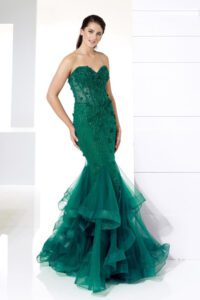 Forest green strapless fishtail prom dress