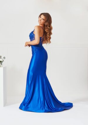 Royal blue satin slinky prom dress