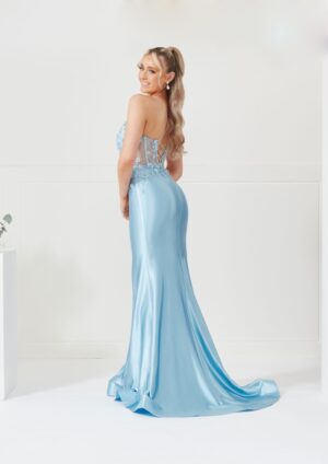 Sky blue satin slinky prom dress