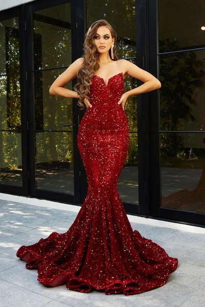 Red Fully Sequined Prom & Evening Dress | Red Carpet Ready