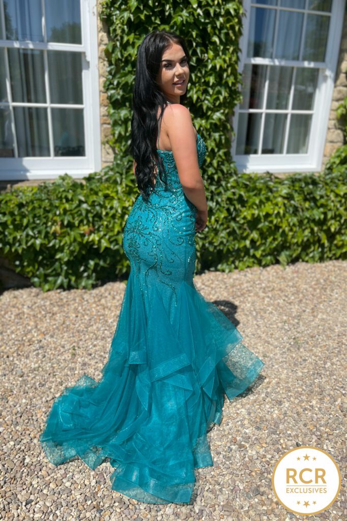 emerald fully embellished prom & evening dress with a corset back