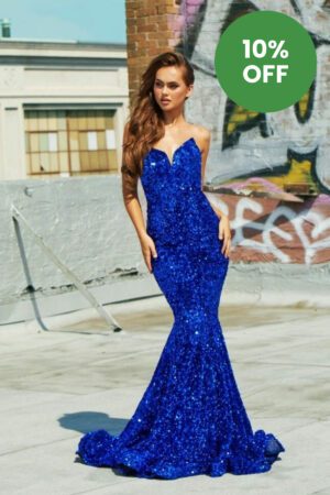 Royal blue fully sequined dress