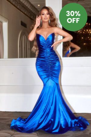Strapless satin prom and evening dress