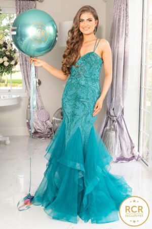 emerald fully embellished prom & evening dress with a corset back