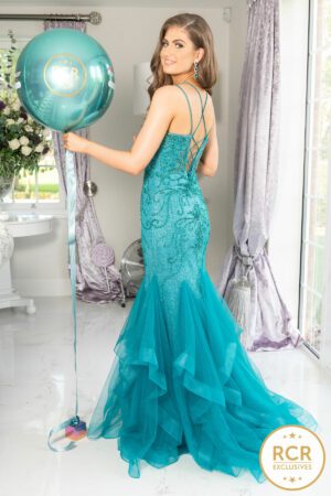 emerald fully embellished prom & evening dress with a corset back