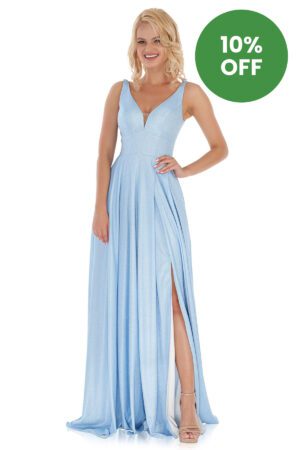 Ice blue a-line prom and evening dress
