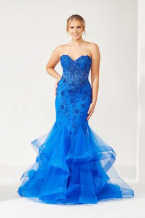 royal blue floral embroidered prom and evening dress