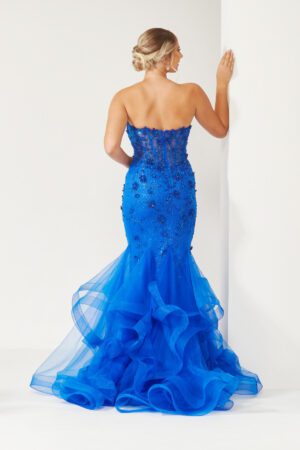 royal blue strapless floral embroidered prom and evening dress