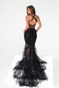 Black Fishtail Dress With Feather Detailing