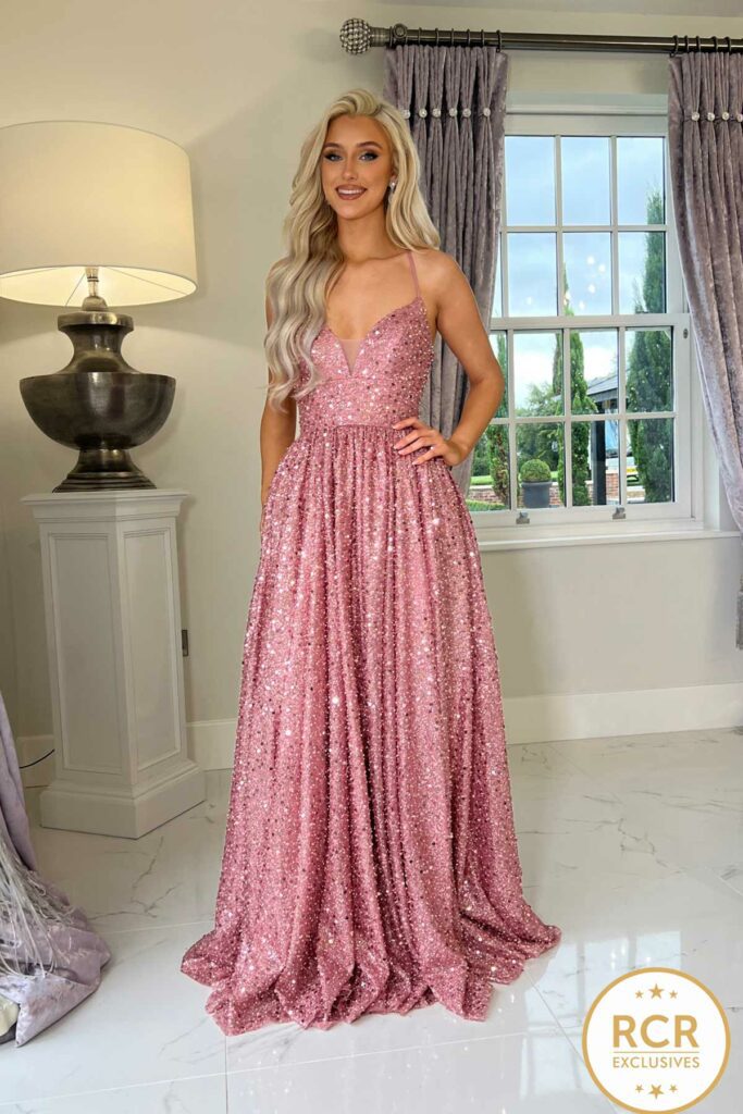 blush princess style Prom & Evening Dress which sparkles in the light