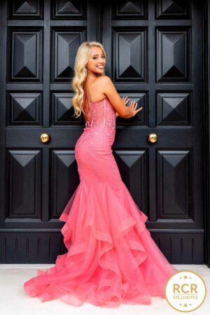 fishtail prom dress with a ruffle bottom and a corset bust\