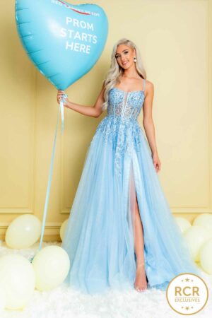 Baby Blue Princess dress with embroidered top and corset back