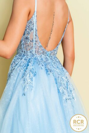 Baby Blue Princess dress with embroidered top and corset back