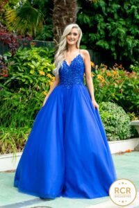 royal blue Princess Prom Dress with a beautifully detailed bodice. 