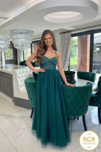 Emerald Glitter skirt embellished corset prom and evening dress