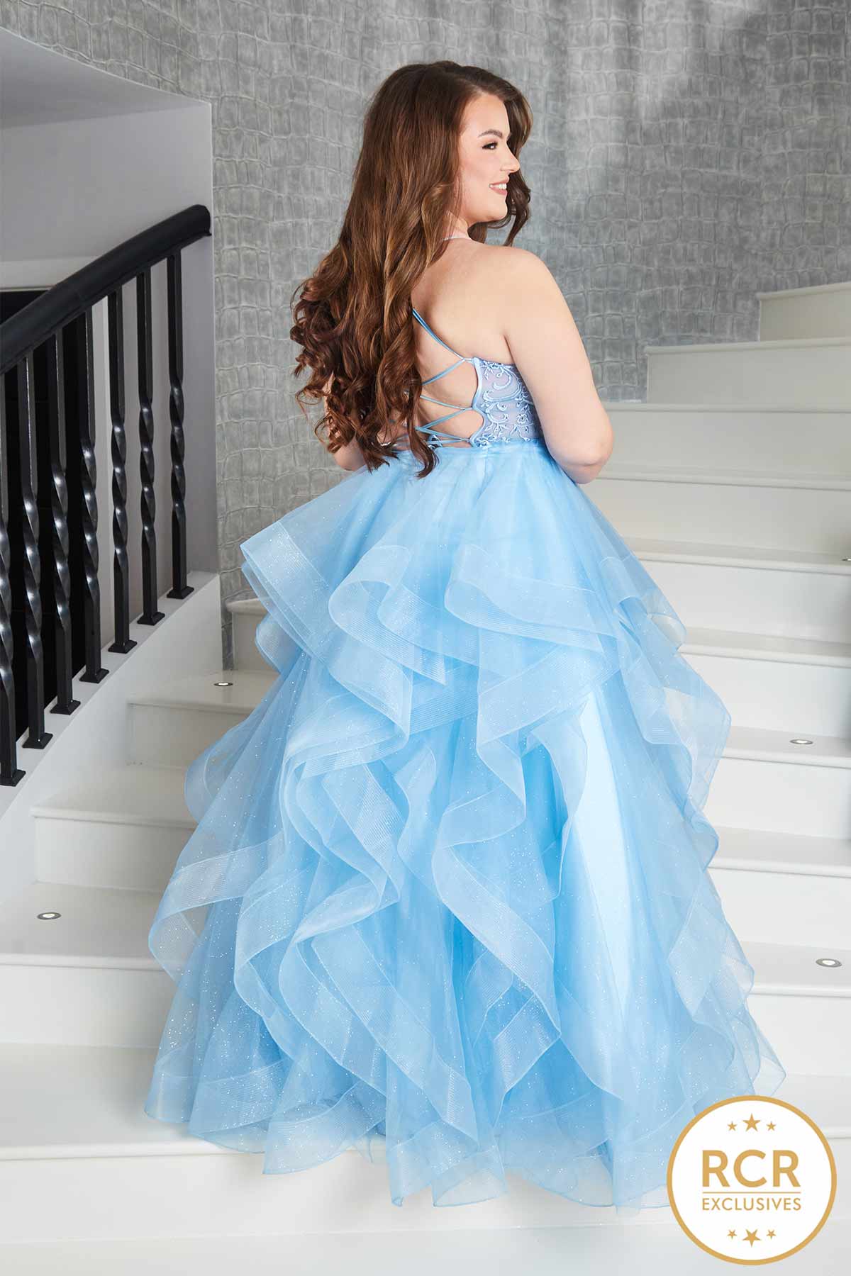 Harper Baby Blue Ruffle Skirt Corset Dress Red Carpet Ready