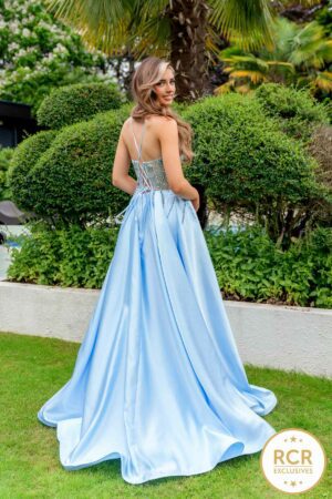 Satin ballgown with a leg slit