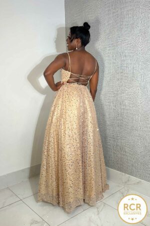 Champagne princess style Prom & Evening Dress which sparkles in the light.