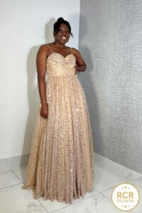 Champagne princess style Prom & Evening Dress which sparkles in the light.
