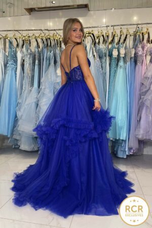 Royal blue ruffle ballgown