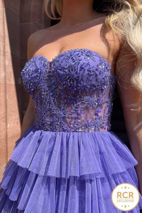 paris-indigo-2 strapless ruffle ballgown with embellished corset top