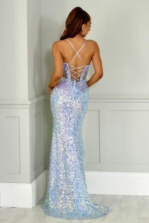 Ice Blue sparkly prom dress with a corset bust