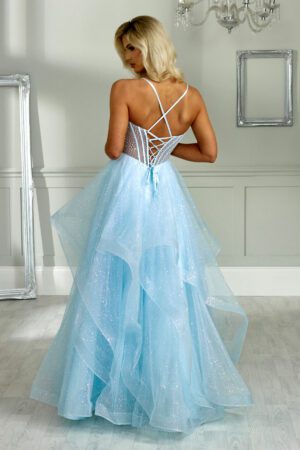 Ice blue corset bust ruffle ballgown
