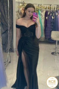 Off the shoulder embroidered corset prom dress