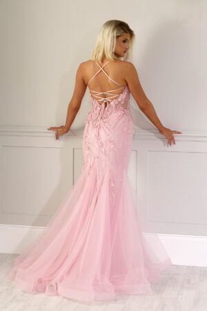 Rose embroidered fishtail prom dress