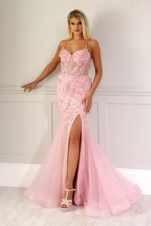 Rose embroidered fishtail prom dress