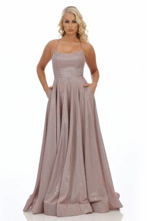 Rose gold sparkly a line prom dress