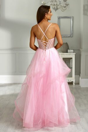 Sweet pink corset bust ruffle ballgown