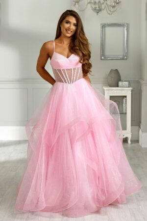 Sweet pink corset bust ruffle ballgown