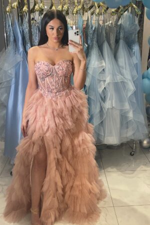 Pink Feathered Ballgown