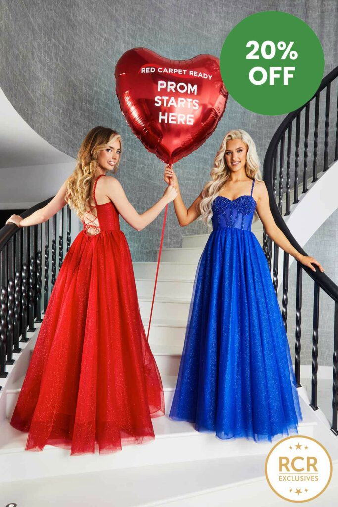 Red and Royal Blue Glitter skirt embellished corset prom and evening dress