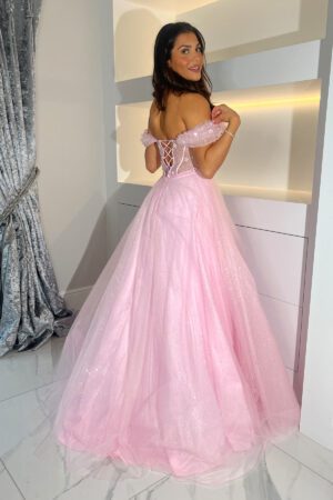 off the shoulder pink princess dress
