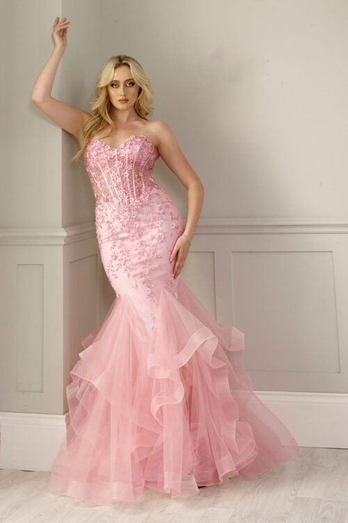 strapless fishtail prom dress