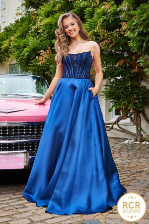 Strapless satin princess prom dress