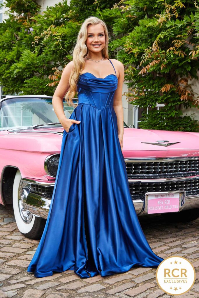 Midnight Blue Satin A-Line Prom Dress