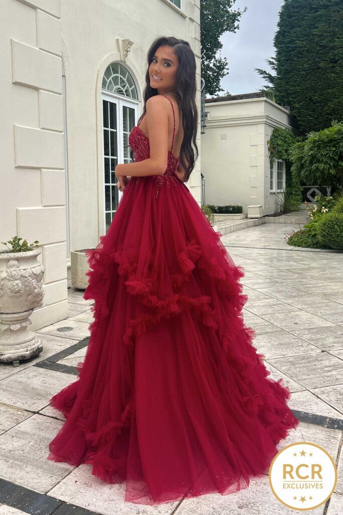 Wine Ruffle Ballgown