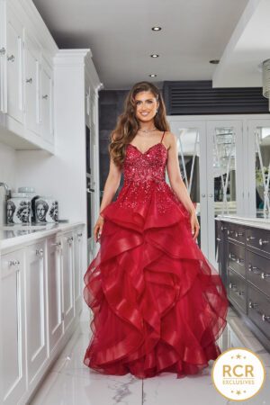 Wine Ruffled Ballgown Prom Dress