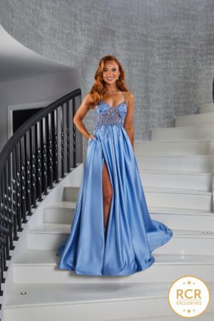 Indigo A-line Satin Prom Dress