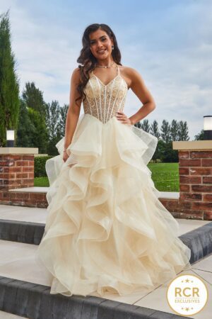 Gold Ruffled Prom Dress