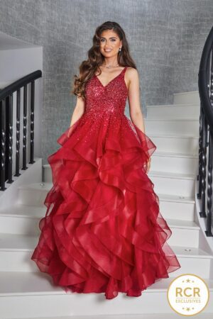 Wine Ruffled Prom Dress
