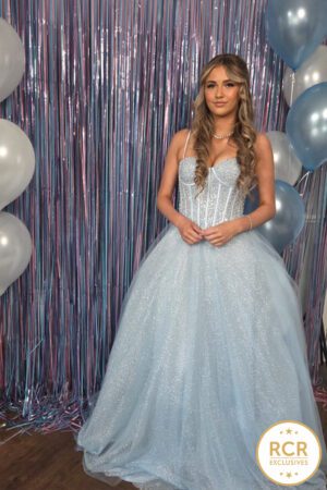 baby blue pearl ballgown prom dress