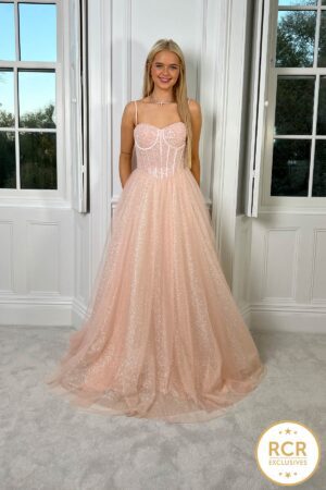 pink embelished corset balgown