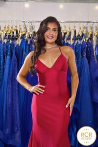 simple wine slinky Prom & Evening dress with a stunning open corset back.